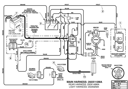 Electrical System - Main Harness 250x113ma (7501359) Diagram and Parts List for 7800565-RT125380 2009 Briggs and Stratton Lawn Tractor